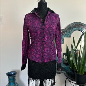 NY&C - Deep Pink Ivy Button-up Blouse - Size Small (S-6)